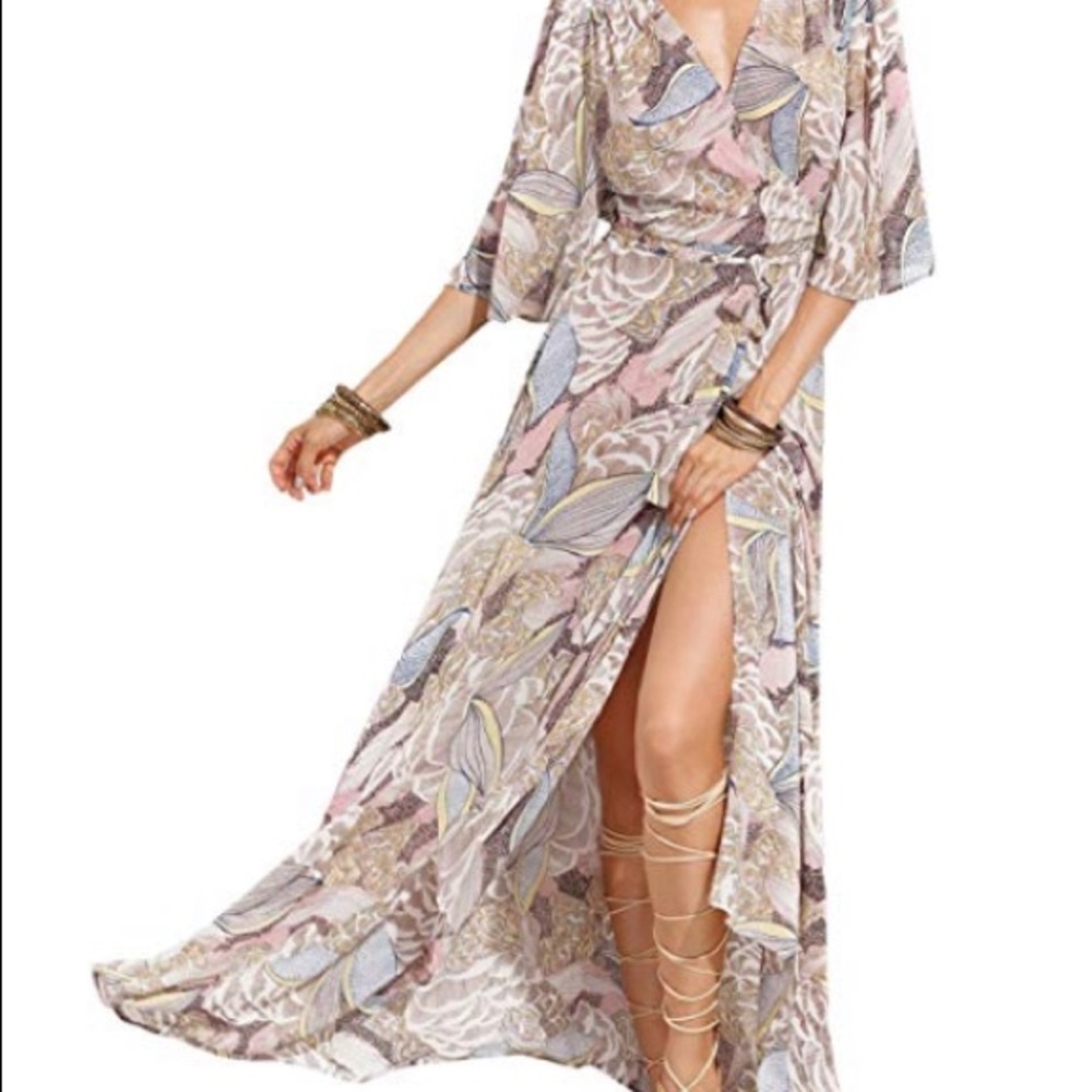 Boho Floral chiffon wrap dress